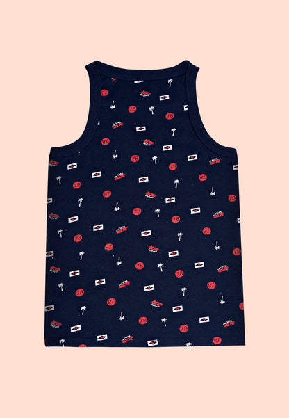 TRESNOVA Cotton  Anti-microbial Finish & Advanced ergonomic armhole technology Varsity Printed Soft Gym Vest Pack of 2 -Navy, White
