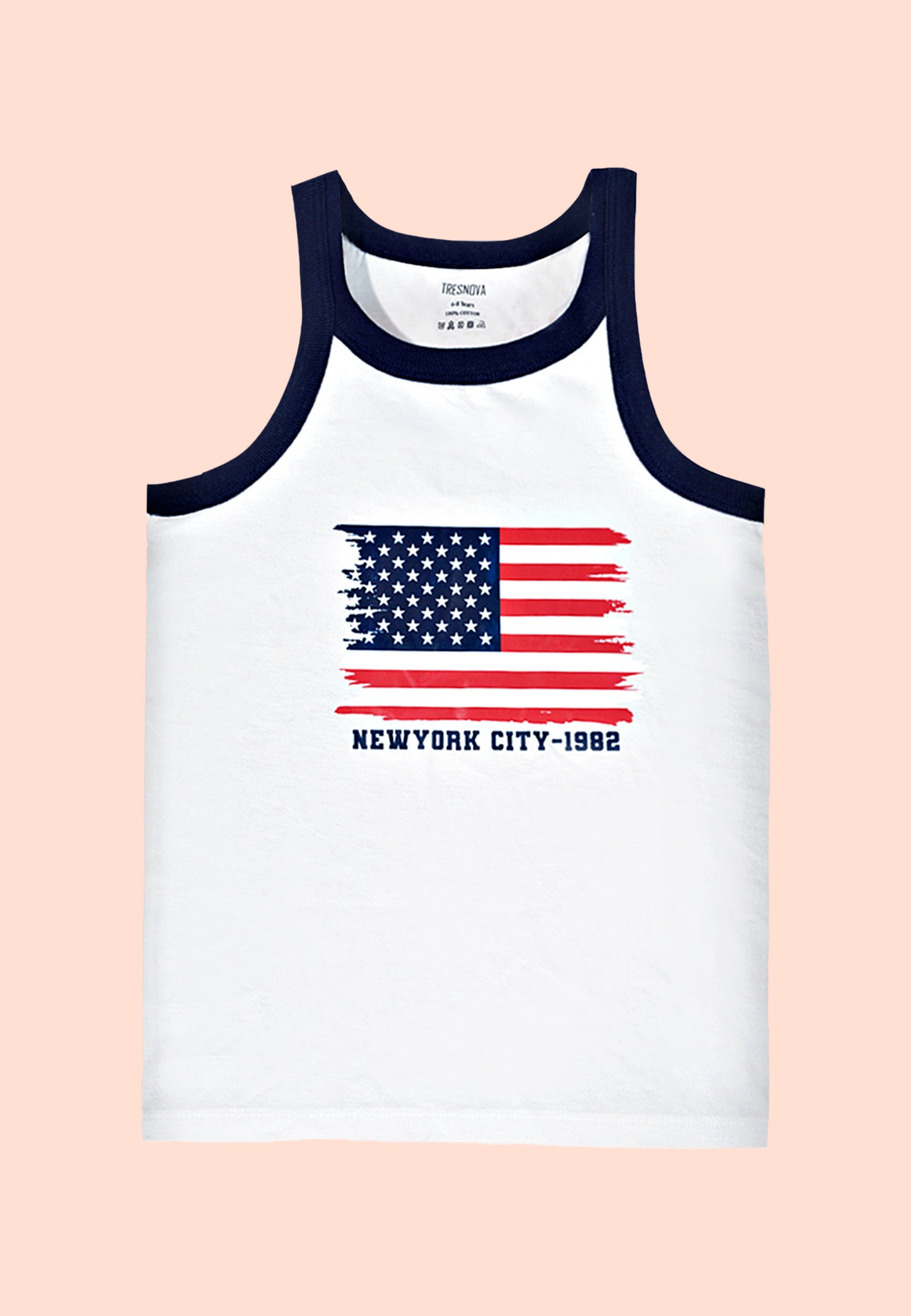 TRESNOVA Cotton  Anti-microbial Finish & Advanced ergonomic armhole technology Varsity Printed Soft Gym Vest Pack of 2 -Navy, White