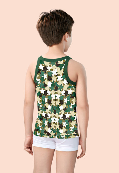 TRESNOVA Cotton  Anti-microbial Finish & Advanced ergonomic armhole technology Camflague printed Soft Gym Vest Pack of 2 -Green, Blue