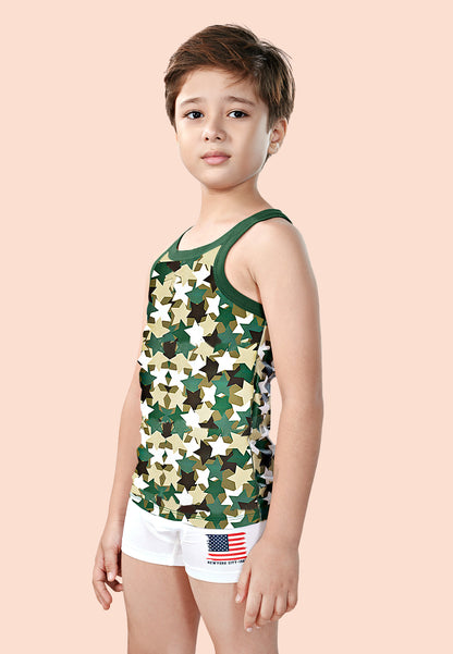 TRESNOVA Cotton  Anti-microbial Finish & Advanced ergonomic armhole technology Camflague printed Soft Gym Vest Pack of 2 -Green, Blue