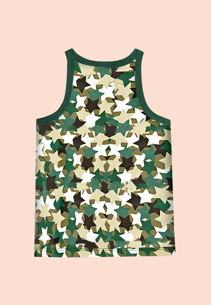 TRESNOVA Cotton  Anti-microbial Finish & Advanced ergonomic armhole technology Camflague printed Soft Gym Vest Pack of 2 -Green, Blue