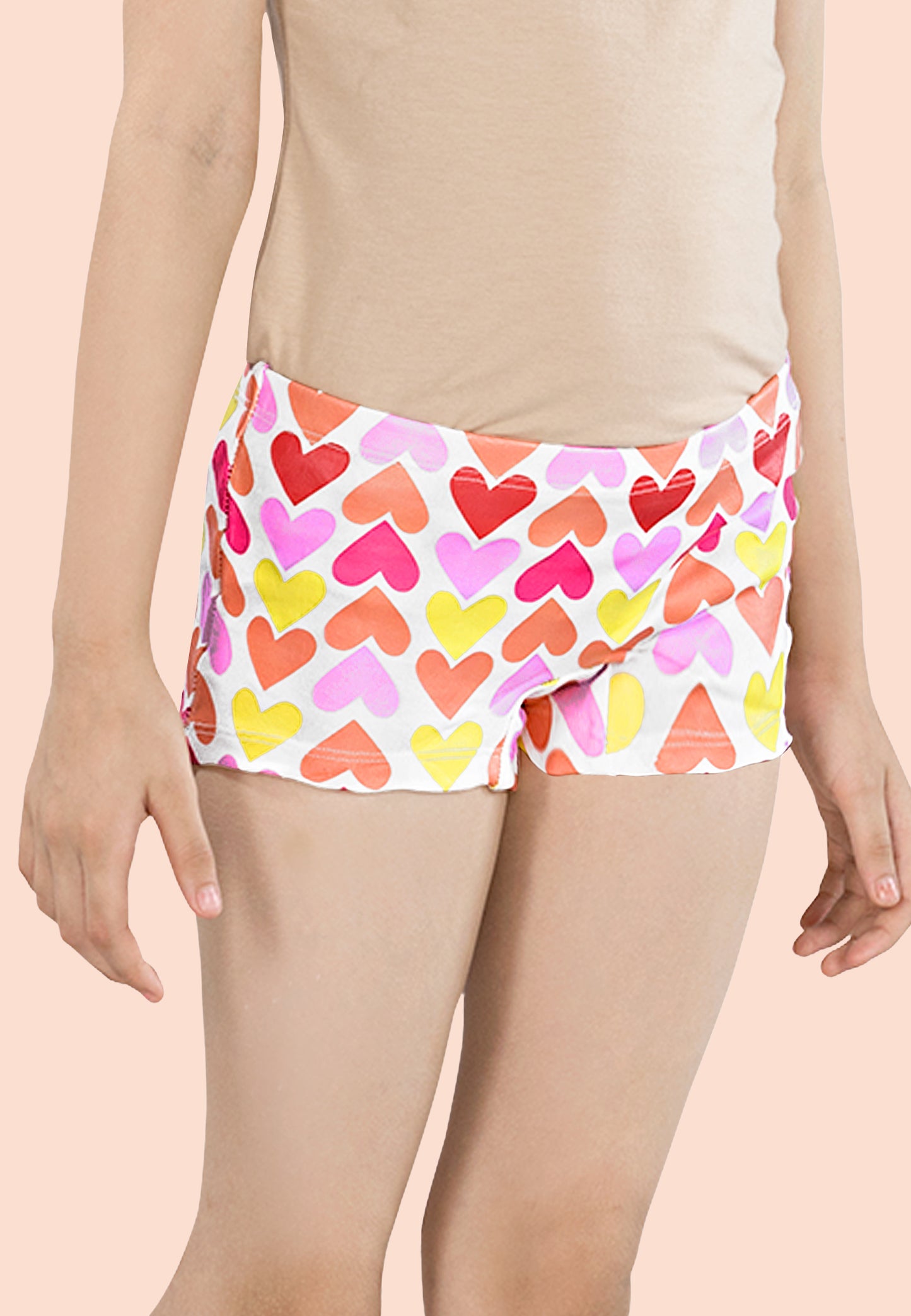 TRESNOVA Cotton Lycra Anti-microbial Finish & Smart Waistband Technology Heart Printed Soft Boxer PantiesPack of 3 - White, Red, Navy
