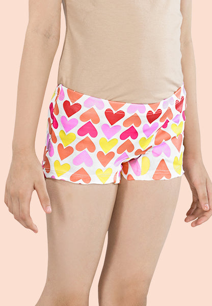 TRESNOVA Cotton Lycra Anti-microbial Finish & Smart Waistband Technology Heart Printed Soft Boxer PantiesPack of 3 - White, Red, Navy