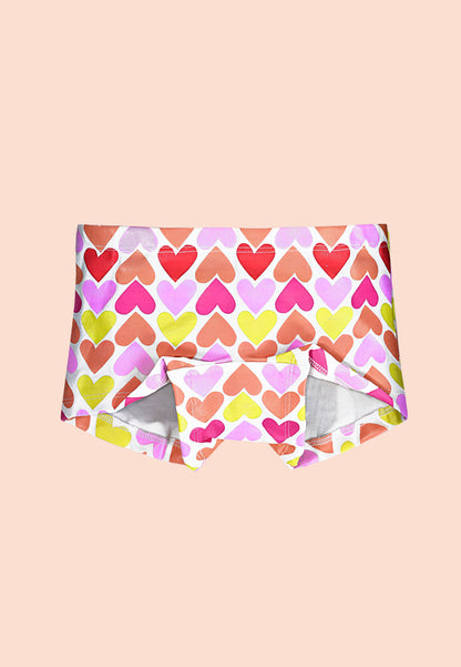 TRESNOVA Cotton Lycra Anti-microbial Finish & Smart Waistband Technology Heart Printed Soft Boxer PantiesPack of 3 - White, Red, Navy