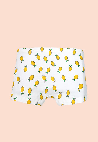 TRESNOVA Cotton Lycra Anti-microbial Finish & Smart Waistband Technology Fruits Printed Soft Boxer PantiesPack of 3 - White,Pink , Yellow