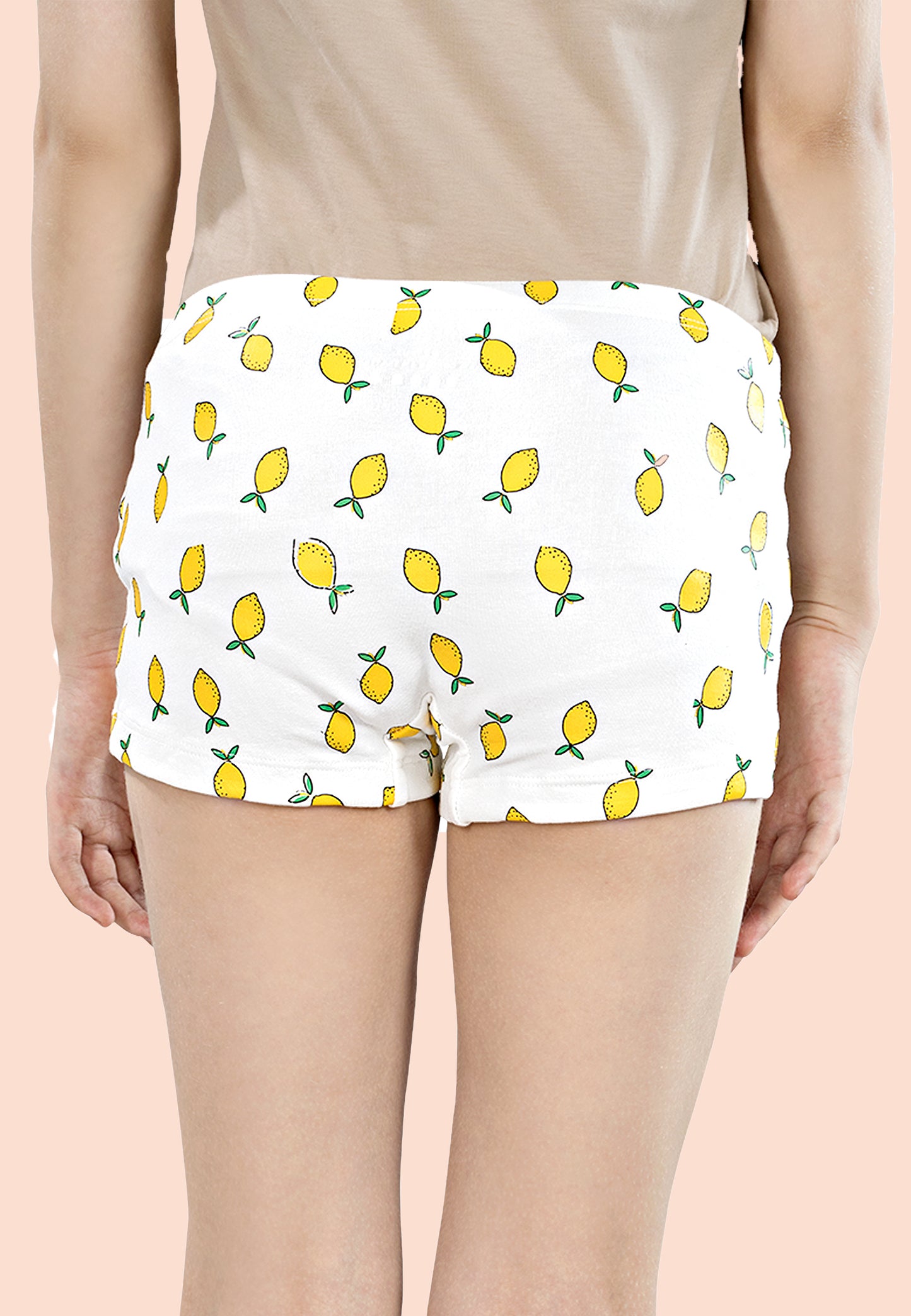 TRESNOVA Cotton Lycra Anti-microbial Finish & Smart Waistband Technology Fruits Printed Soft Boxer PantiesPack of 3 - White,Pink , Yellow