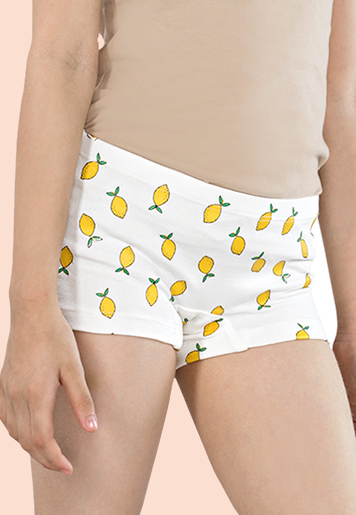 TRESNOVA Cotton Lycra Anti-microbial Finish & Smart Waistband Technology Fruits Printed Soft Boxer PantiesPack of 3 - White,Pink , Yellow