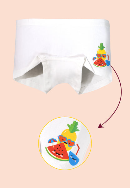 TRESNOVA Cotton Lycra Anti-microbial Finish & Smart Waistband Technology Fruits Printed Soft Boxer PantiesPack of 3 - Orange,Green ,White