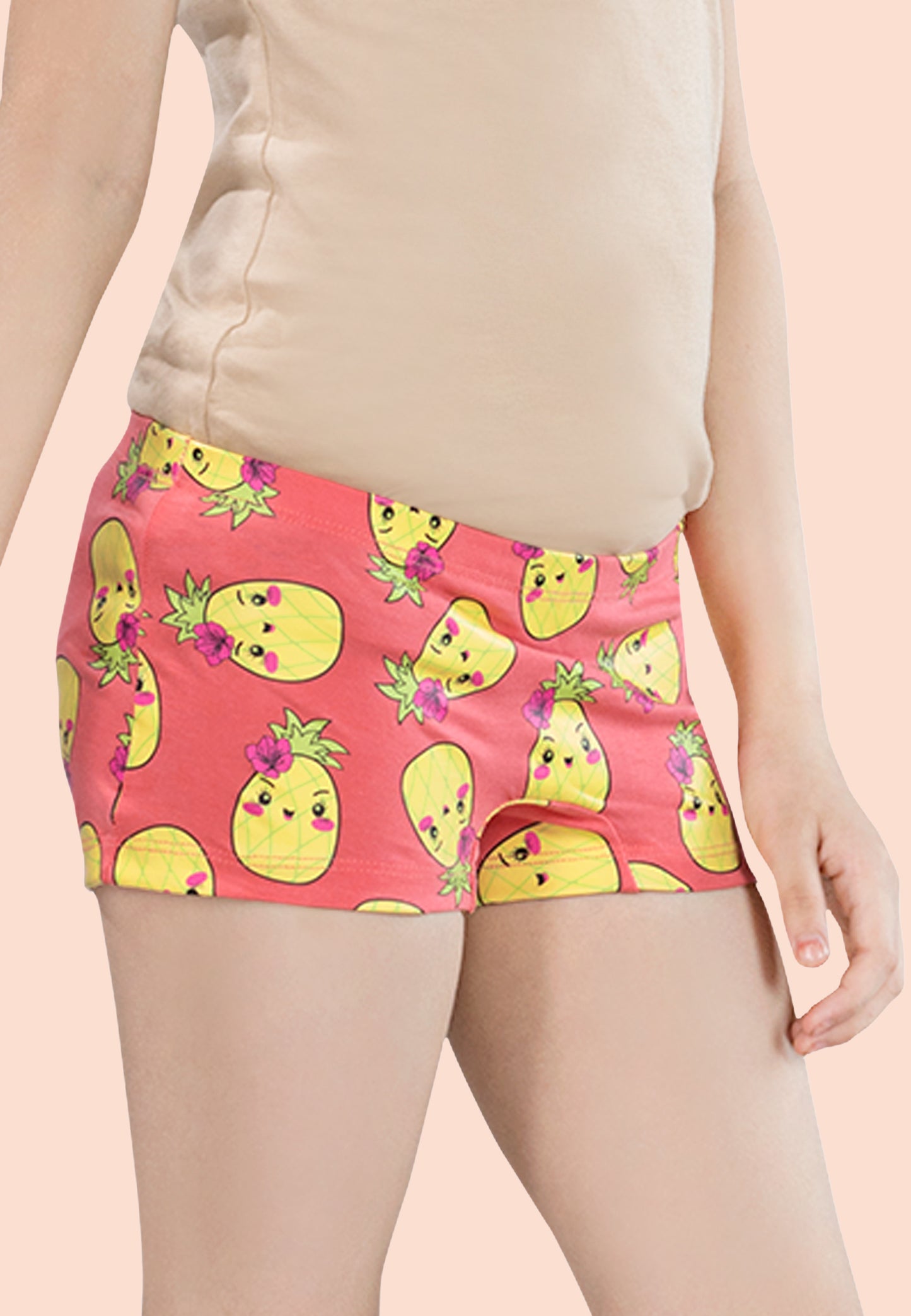 TRESNOVA Cotton Lycra Anti-microbial Finish & Smart Waistband Technology Fruits Printed Soft Boxer PantiesPack of 3 - Orange,Green ,White