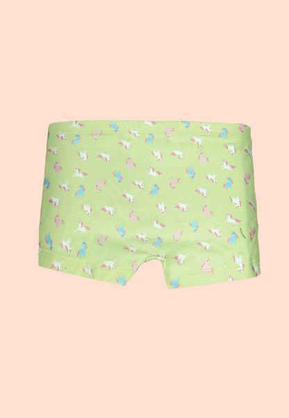 TRESNOVA Cotton Lycra Anti-microbial Finish & Smart Waistband Technology Unicorn Printed Soft Boxer PantiesPack of 3 - Green, Pink , Lavender