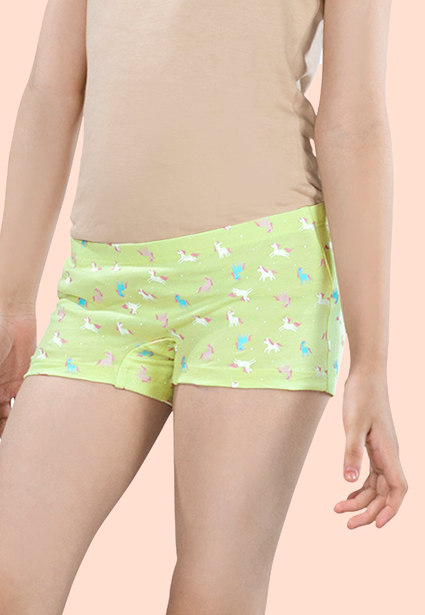 TRESNOVA Cotton Lycra Anti-microbial Finish & Smart Waistband Technology Unicorn Printed Soft Boxer PantiesPack of 3 - Green, Pink , Lavender