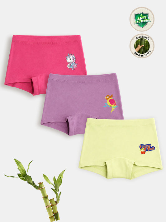 Supersoft Bamboo Boxer Panties for Girls ( Pack of 3) |  Anti-Bacterial Chemical Free Kids Underwear | Ages 2-16Y