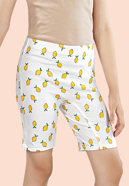 TRESNOVA Cotton Lycra Anti-microbial Finish & Smart Waistband Technology Fruits Printed Soft Cycling shorts Pack of 3 -  White, Lavender, Navy