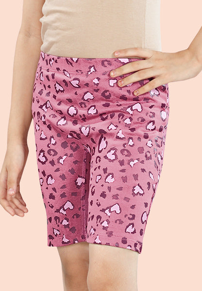 TRESNOVA Cotton Lycra Anti-microbial Finish & Smart Waistband Technology Leopard Printed Soft Cycling shorts Pack of 3 - Pink, Coral,  Black