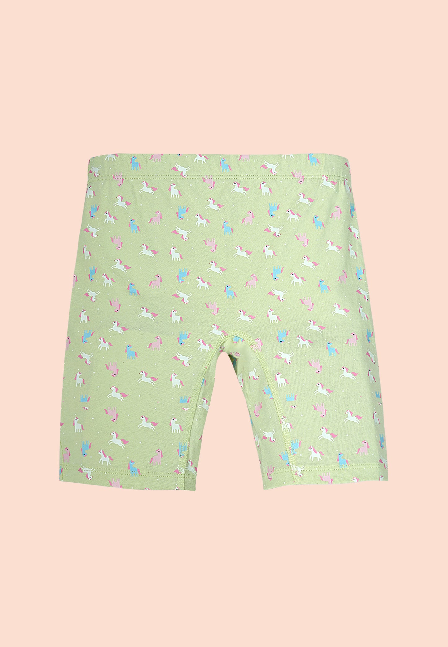 TRESNOVA Cotton Lycra Anti-microbial Finish & Smart Waistband Technology Unicorn Printed Soft Cycling shorts Pack of 3 - Green, Pink, Beige
