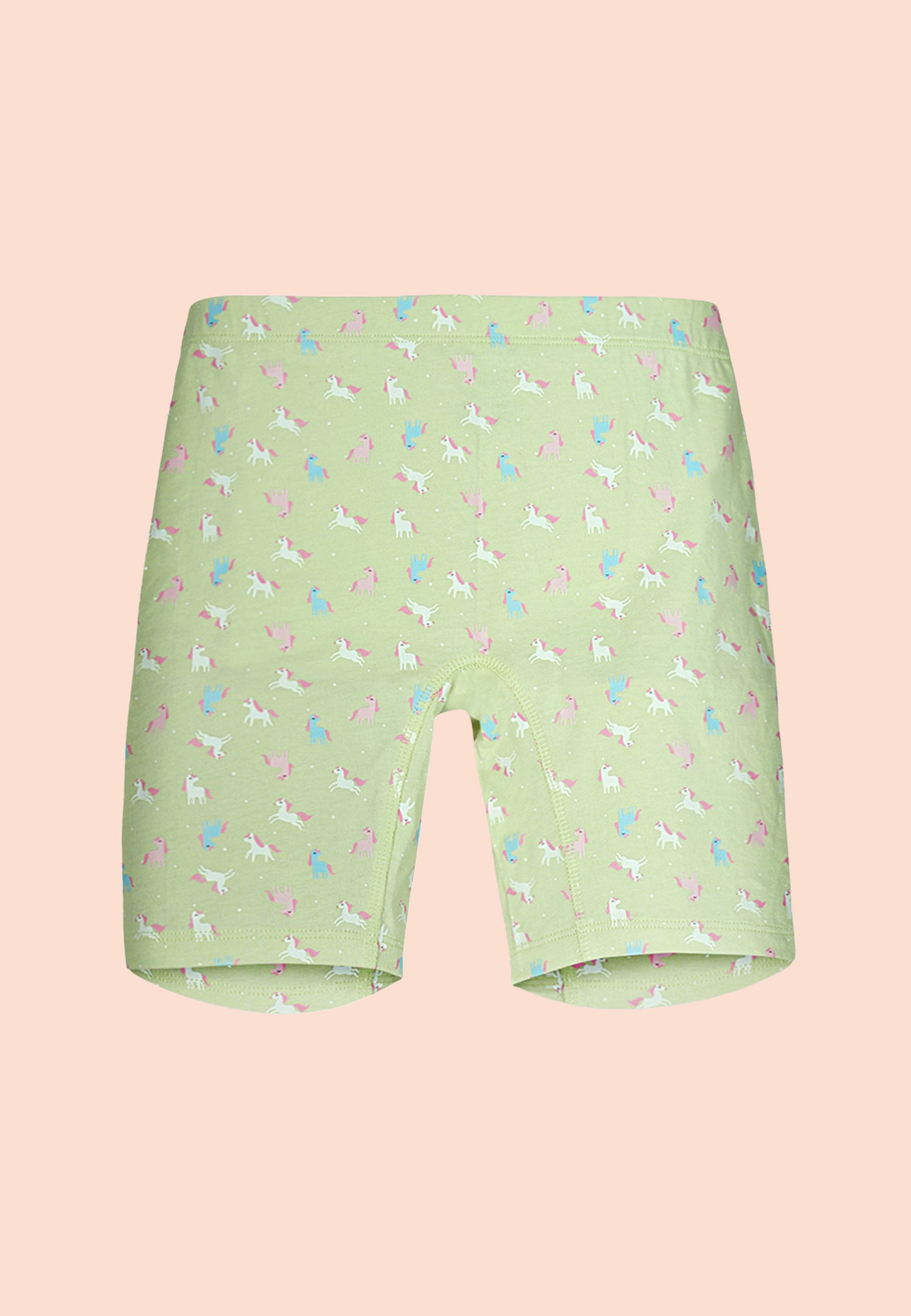 TRESNOVA Cotton Lycra Anti-microbial Finish & Smart Waistband Technology Unicorn Printed Soft Cycling shorts Pack of 3 - Green, Pink, Beige