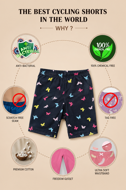 Soft Cotton Cycling shorts For Girls ( Pack of 3) | Anti-bacterial Kids Innershorts | Ages 2-16Y