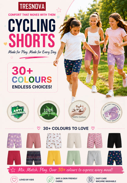 Soft Cotton Cycling shorts For Girls ( Pack of 3) | Anti-bacterial Kids Innershorts | Ages 2-16Y