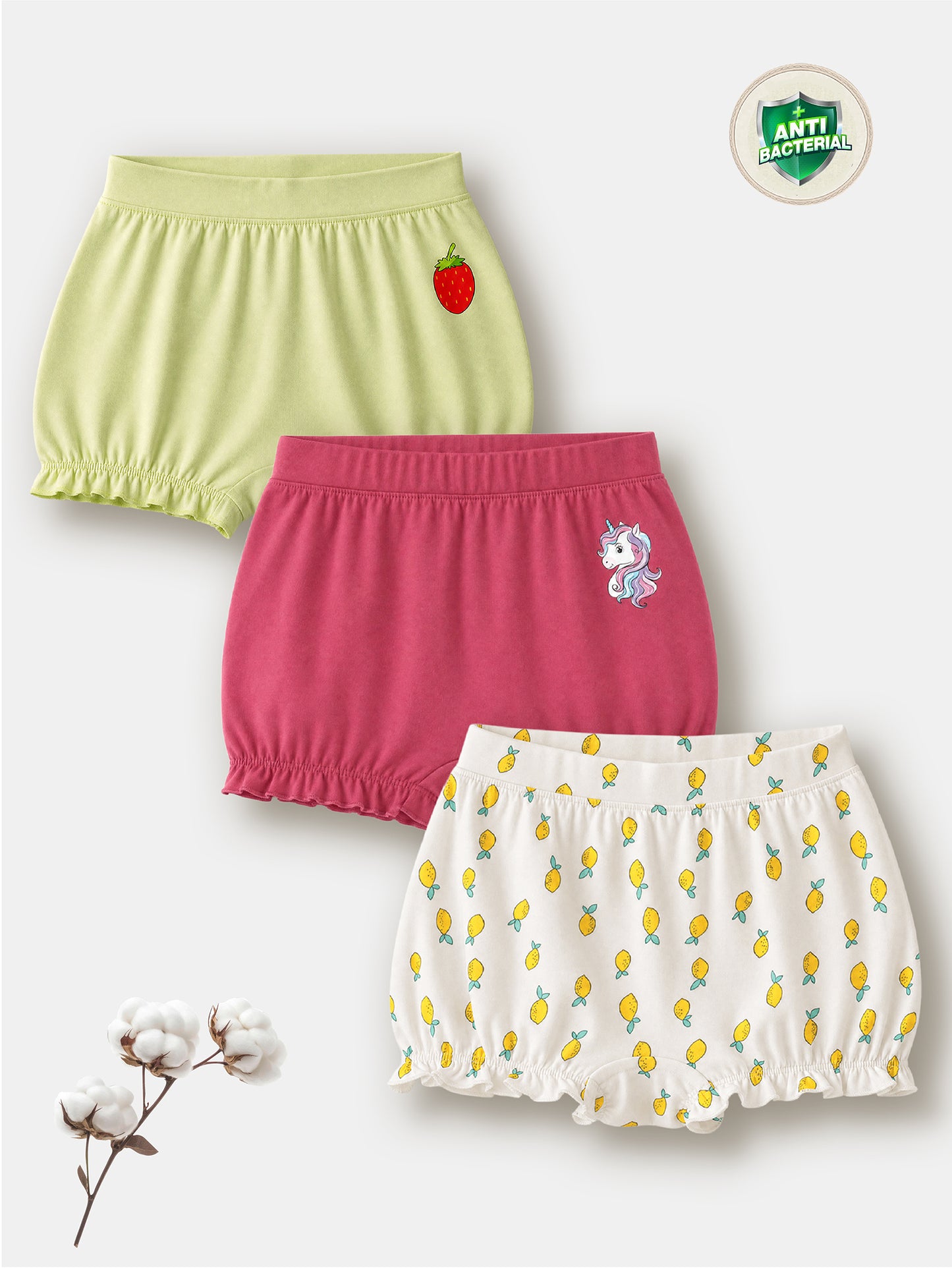Soft Cotton Bloomer Panties For Girls ( Pack of 3) | Anti-Bacterial Kids Underwear | Ages 2-12Y Lycra Anti-microbial Finish & Smart Waistband Technology Heart Printed Soft Boxer PantiesPack of 3 - White, Red, Navy (Copy) (Copy) (Copy)