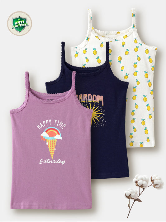 Soft Cotton Camisoles for Girls ( Pack of 3) |  Anti-Bacterial Chemical Free Kids Underwear | Ages 2-16Y