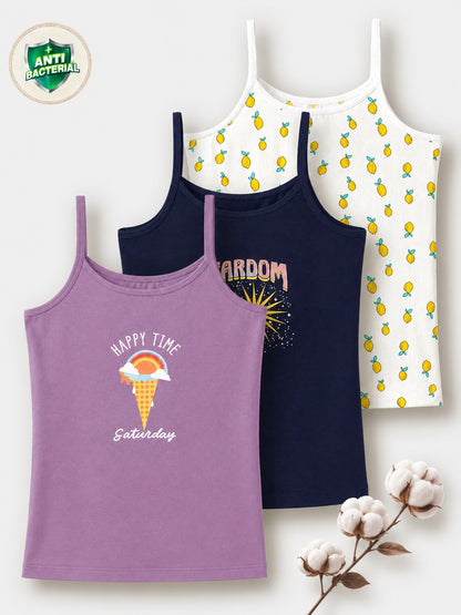 Soft Cotton Camisoles for Girls (Pack of3) | Chemical Free Anti-Bacterial Kids Underwear | Ages 8-16Y