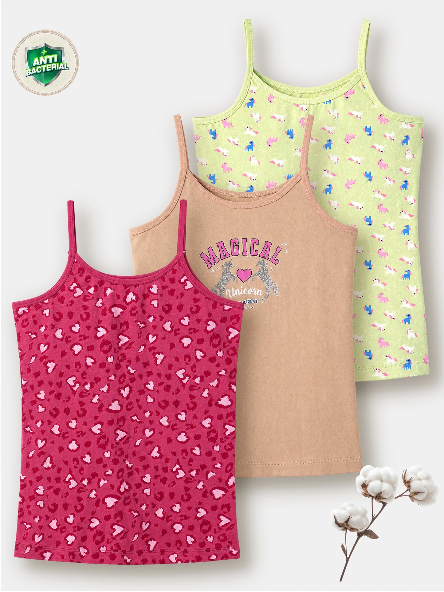 Soft Cotton Camisoles for Girls (Pack of3) | Chemical Free Anti-Bacterial Kids Underwear | Ages 8-16Y (Copy)