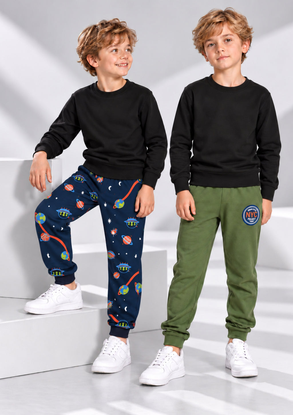 Soft Cotton Joggers for Boys ( Pack of 2) |  Anti-Bacterial Chemical Free Outerwear | Ages 2-16Y