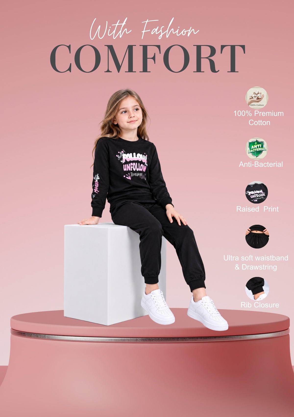 Soft Cotton Pyjama Set for Girls ( 1 Set) |  Anti-Bacterial Chemical Free Nightwear | Ages 2-16Y
