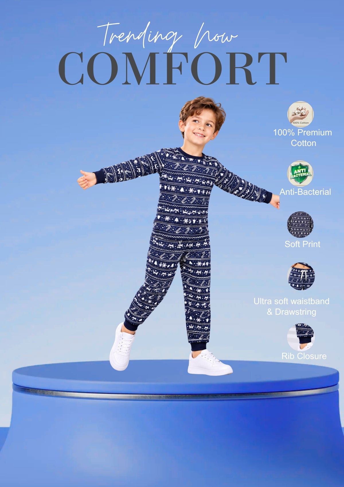 Soft Cotton Pyjama Set for Boys ( 1 Set) |  Anti-Bacterial Chemical Free Nightwear | Ages 2-16Y