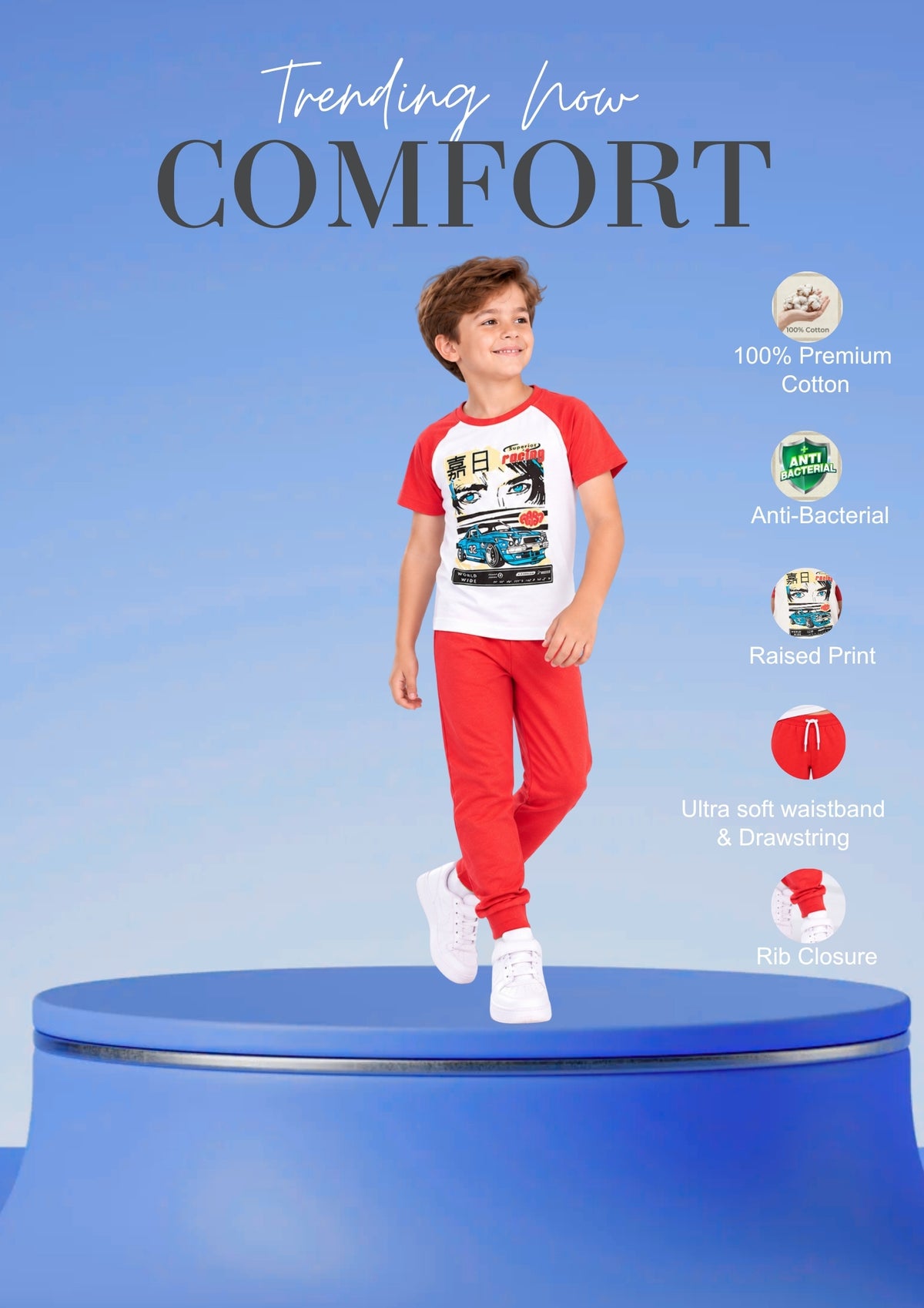 Soft Cotton Pyjama Set for Boys ( 1 Set) |  Anti-Bacterial Chemical Free Nightwear | Ages 2-16Y