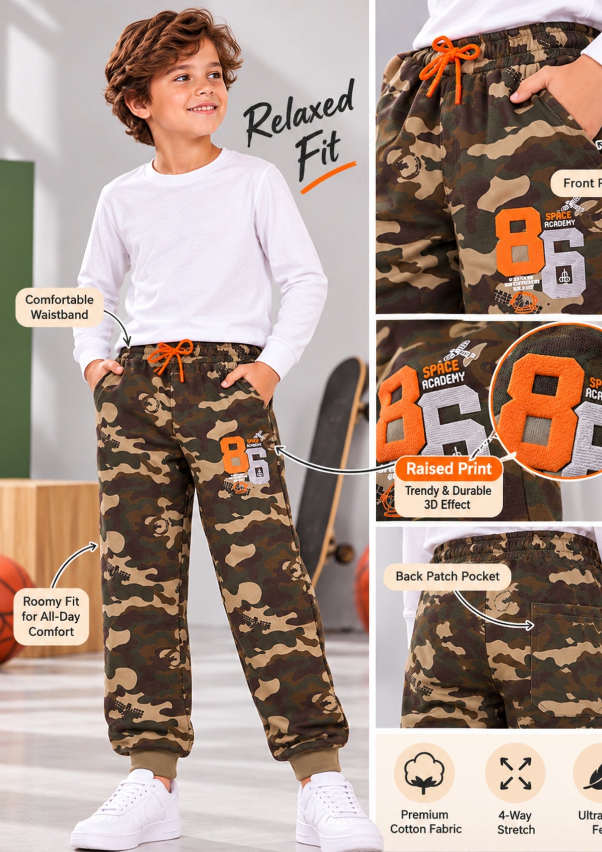 Soft Cotton Fashion Joggers for Boys |  Anti-Bacterial Chemical Free Outerwear | Ages 2-16Y