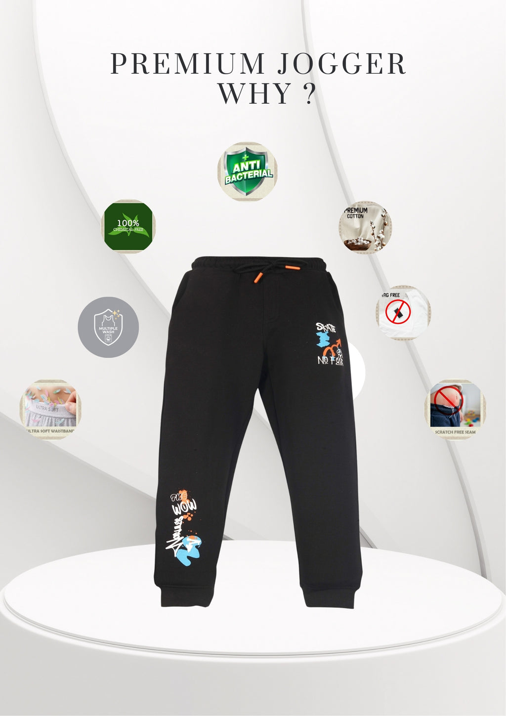Graffiti Print Boys Joggers – Cotton Terry Lounge Pant-1 Pc, Black