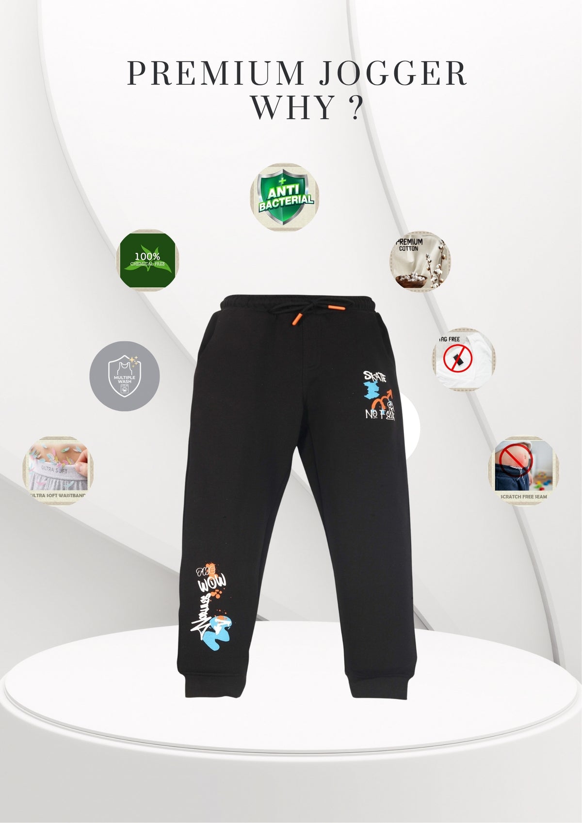 Graffiti Print Boys Joggers – Cotton Terry Lounge Pant-1 Pc, Black
