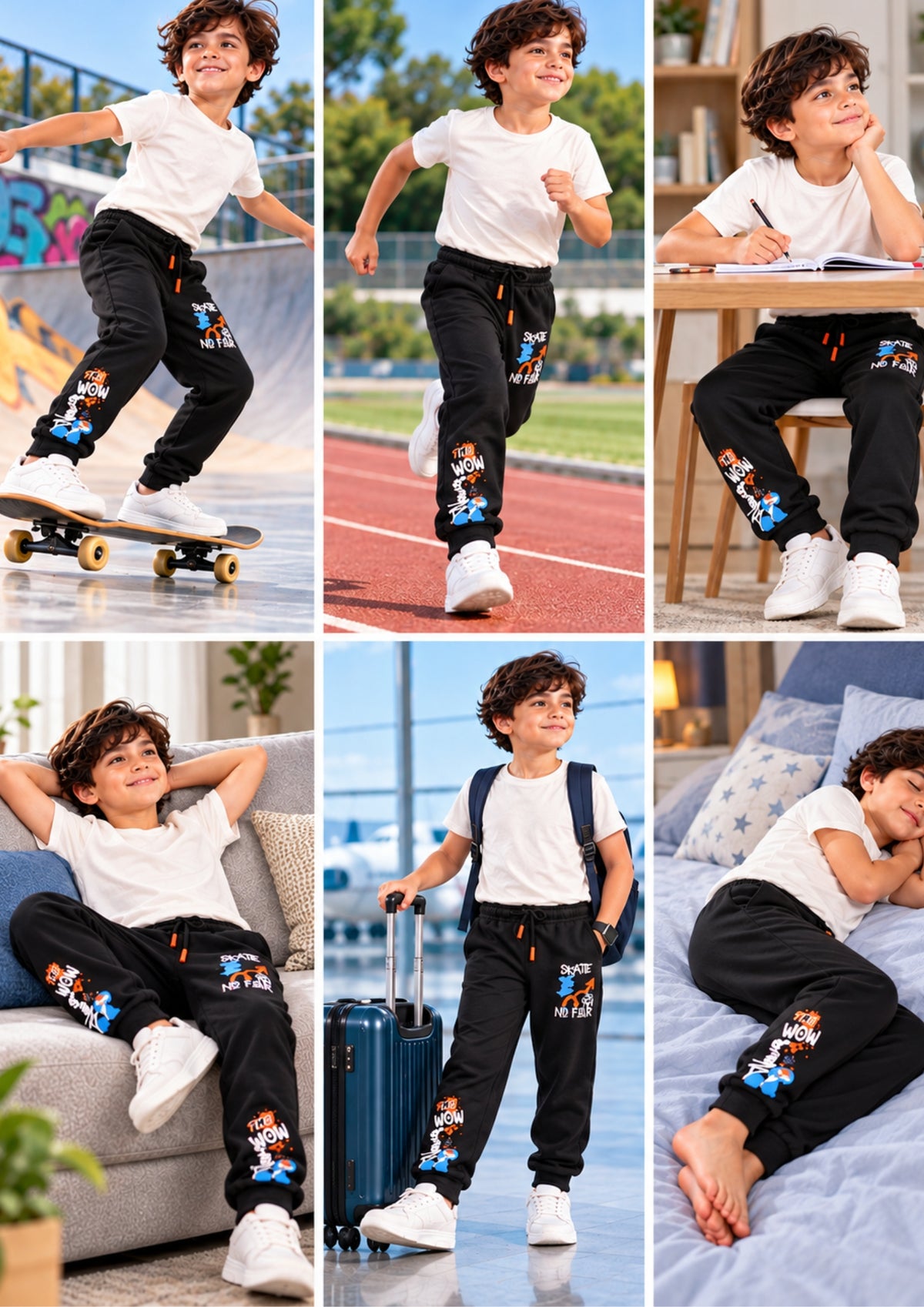 Graffiti Print Boys Joggers – Cotton Terry Lounge Pant-1 Pc, Black
