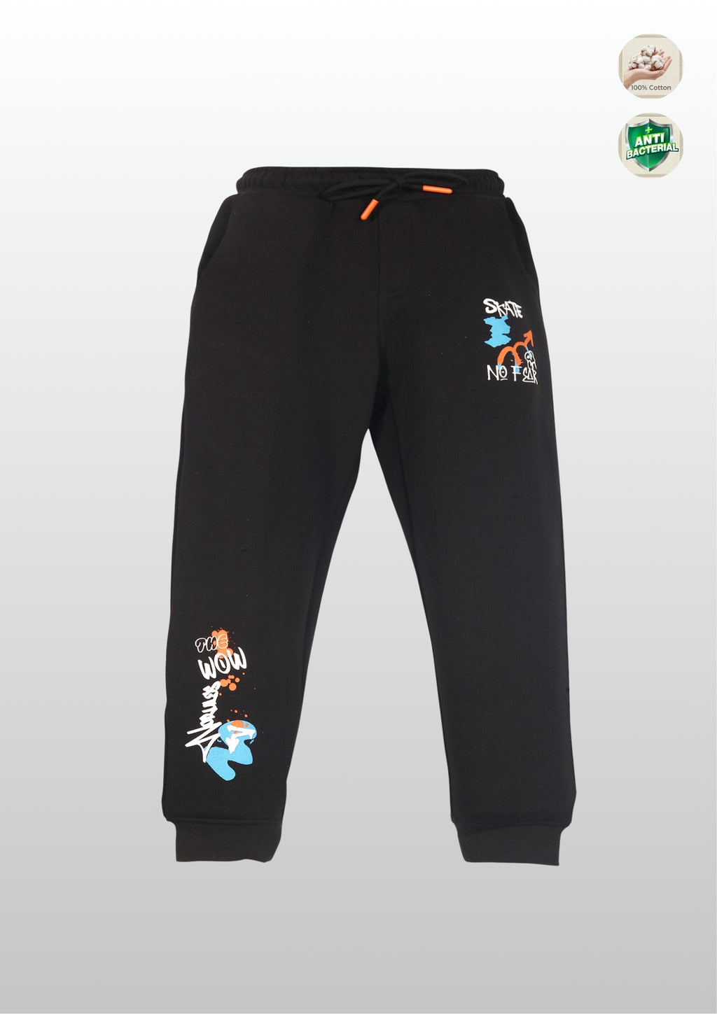 Graffiti Print Boys Joggers – Cotton Terry Lounge Pant-1 Pc, Black