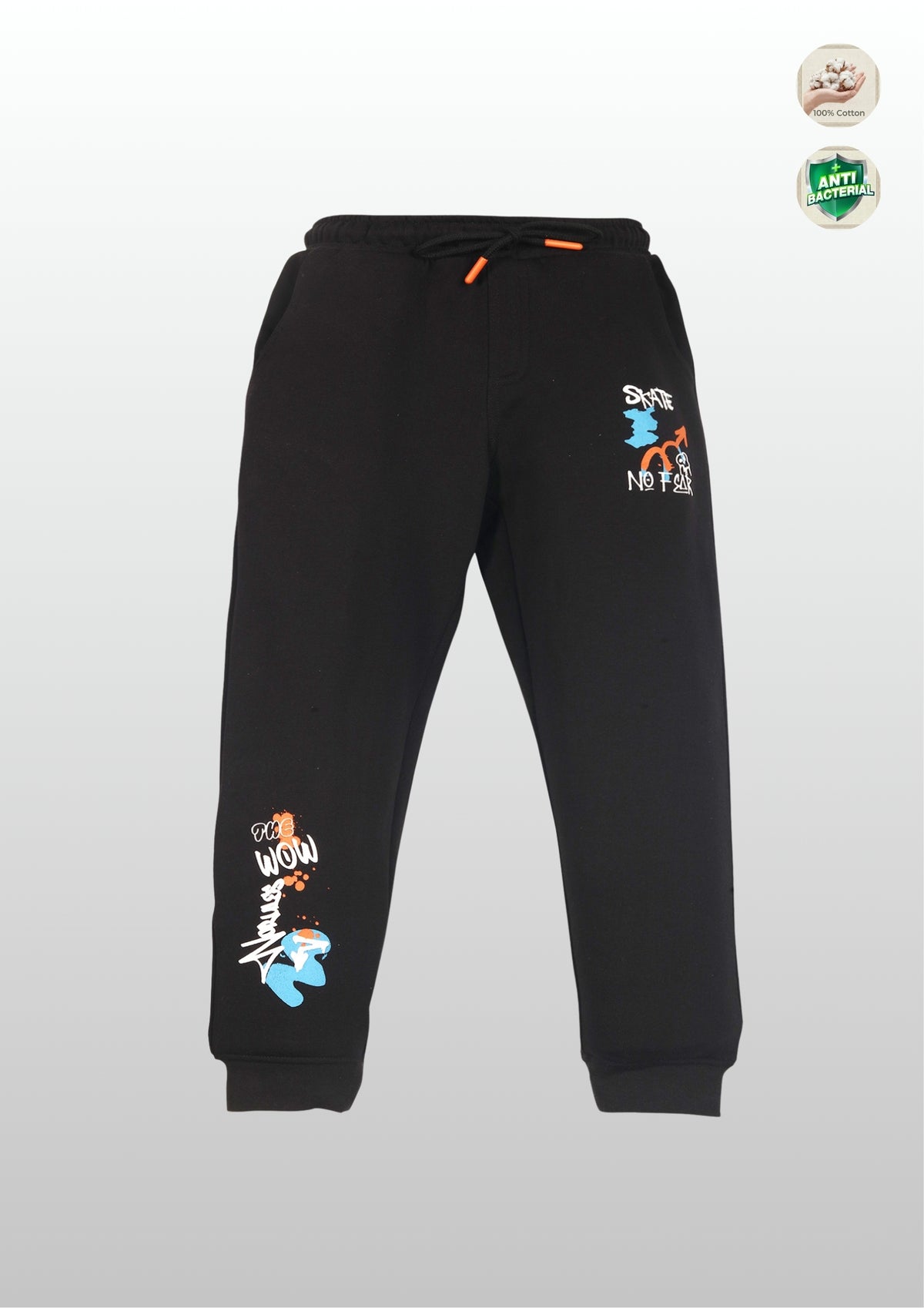 Graffiti Print Boys Joggers – Cotton Terry Lounge Pant-1 Pc, Black