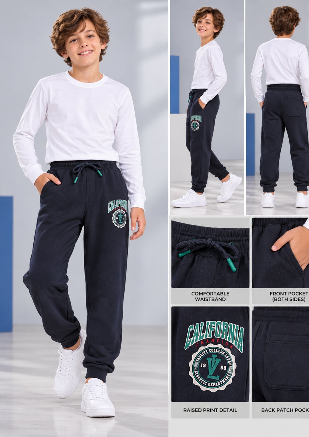 Soft Cotton Fashion Joggers for Boys |  Anti-Bacterial Chemical Free Outerwear | Ages 2-16Y
