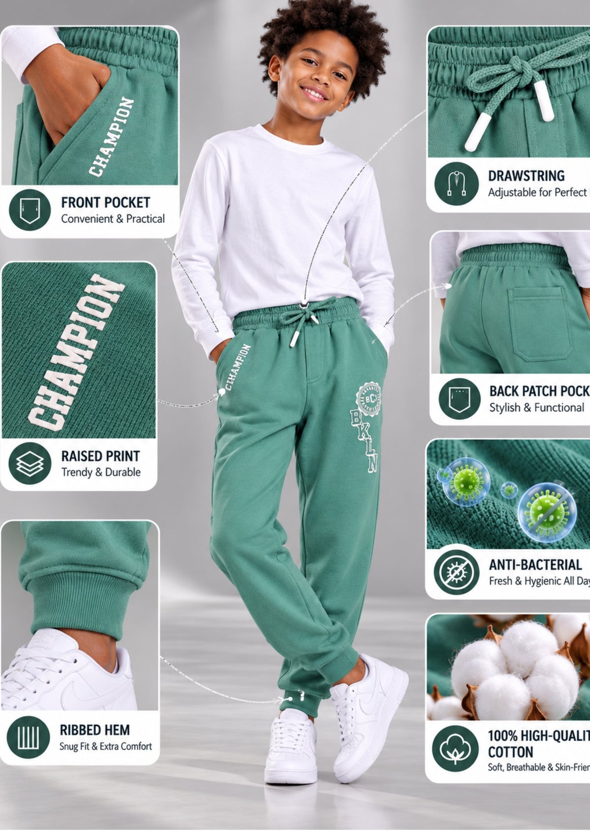 Soft Cotton Fashion Joggers for Boys |  Anti-Bacterial Chemical Free Outerwear | Ages 2-16Y