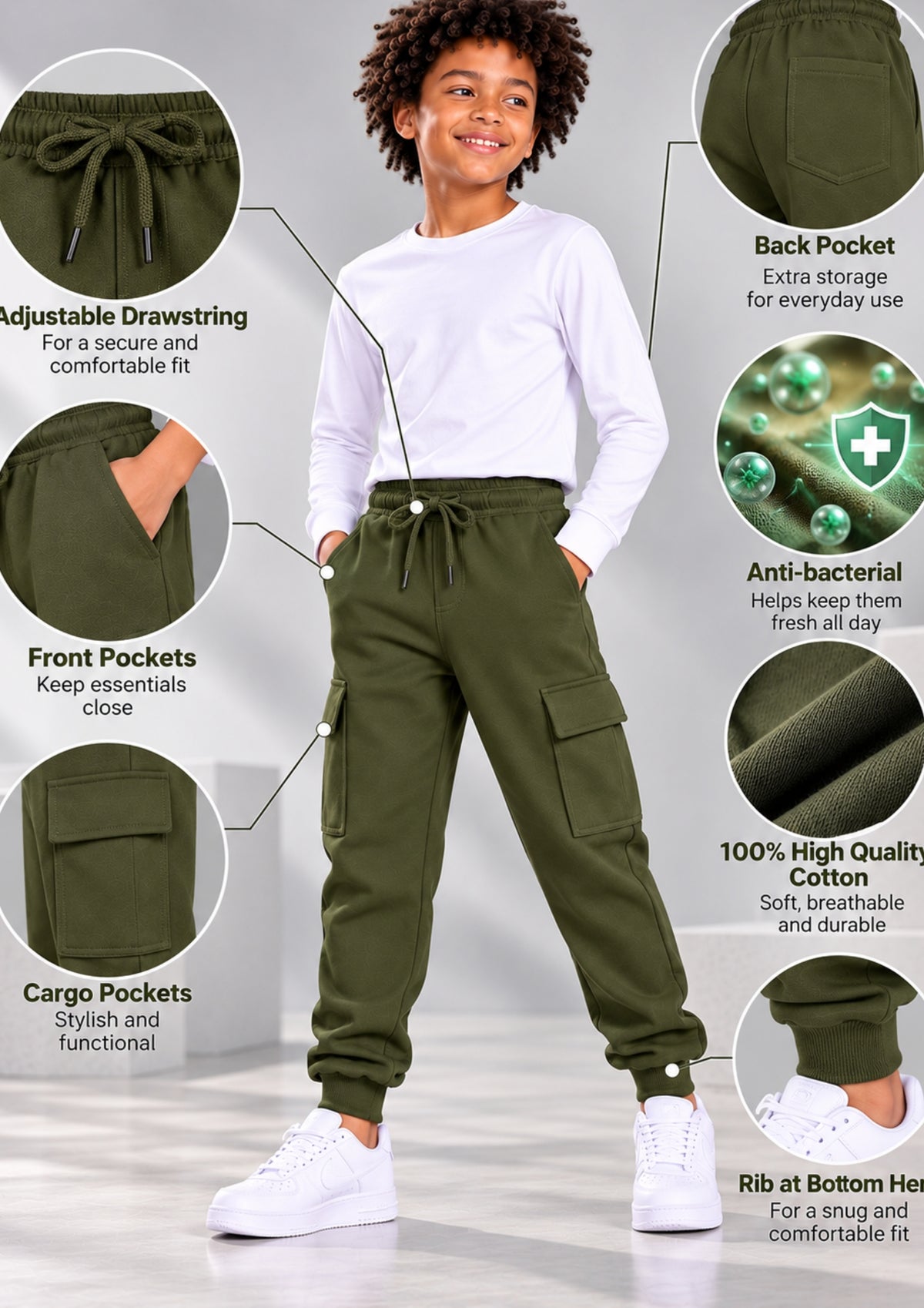Soft Cotton Fashion Joggers for Boys |  Anti-Bacterial Chemical Free Outerwear | Ages 2-16Y