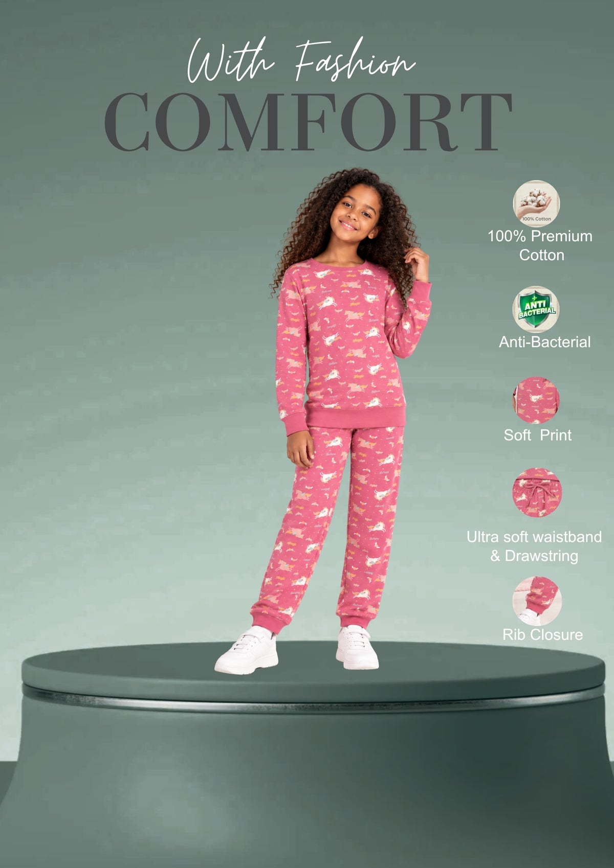 Soft Cotton Pyjama Set for Girls ( 1 Set) |  Anti-Bacterial Chemical Free Nightwear | Ages 2-16Y