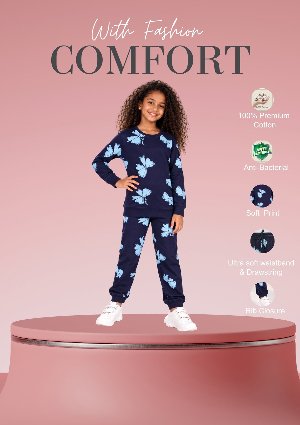 Soft Cotton Pyjama Set for Girls ( 1 Set) |  Anti-Bacterial Chemical Free Nightwear | Ages 2-16Y