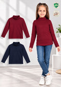 Turtle Neck Winter T-Shirt for Girls – Cotton Full Sleeve-2 Pcs, Burgundy & Navy