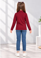 Turtle Neck Winter T-Shirt for Girls – Cotton Full Sleeve-2 Pcs, Burgundy & Navy