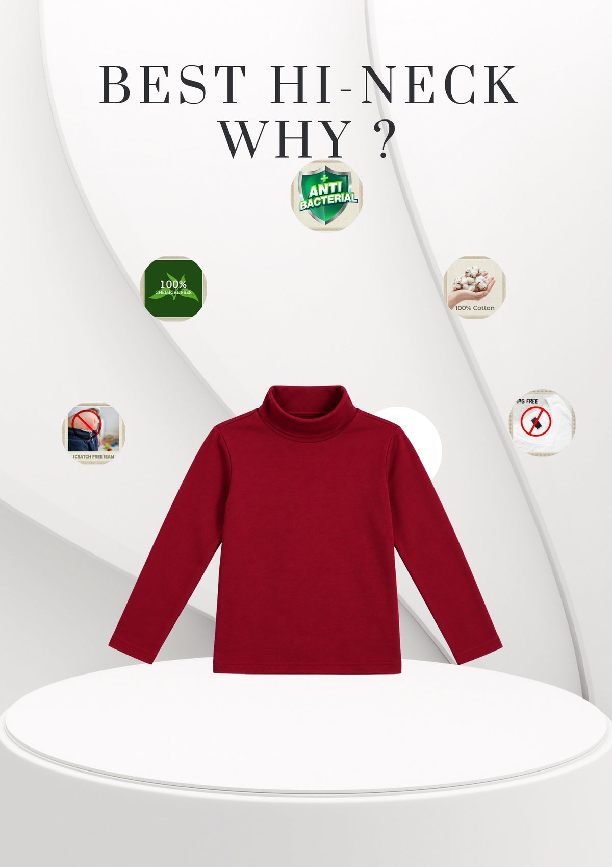 Turtle Neck Winter T-Shirt for Girls – Cotton Full Sleeve-2 Pcs, Burgundy & Navy