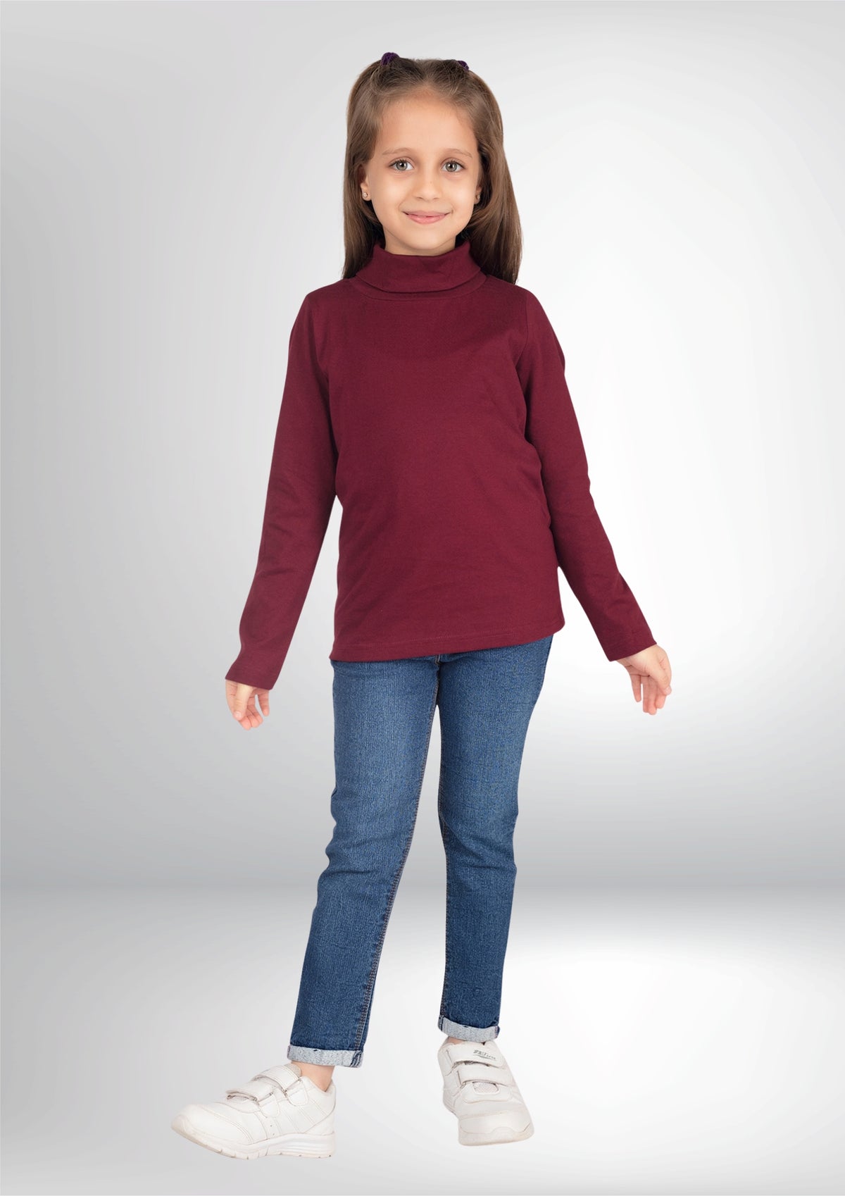 Turtle Neck Winter T-Shirt for Girls – Cotton Full Sleeve-2 Pcs, Burgundy & Navy