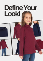 Turtle Neck Winter T-Shirt for Girls – Cotton Full Sleeve-2 Pcs, Burgundy & Navy