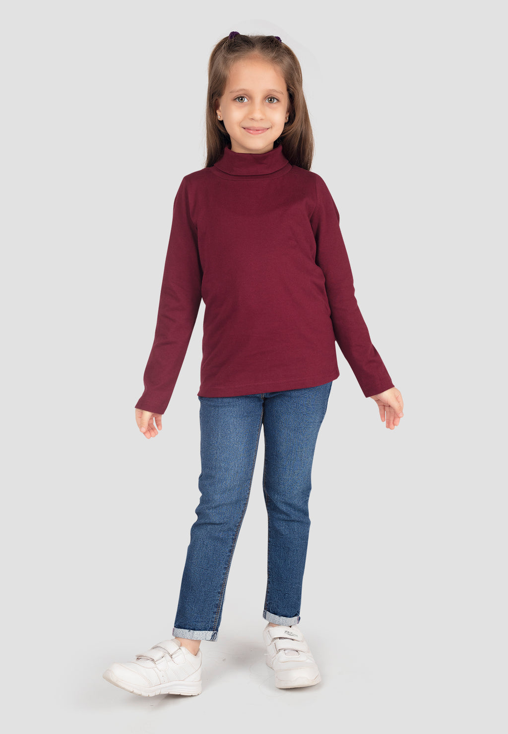 Turtle Neck Winter T-Shirt for Girls – Cotton Full Sleeve-2 Pcs, Burgundy & Navy