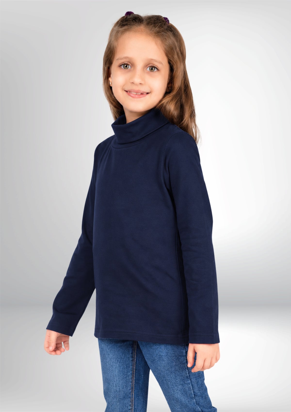 Turtle Neck Winter T-Shirt for Girls – Cotton Full Sleeve-2 Pcs, Burgundy & Navy