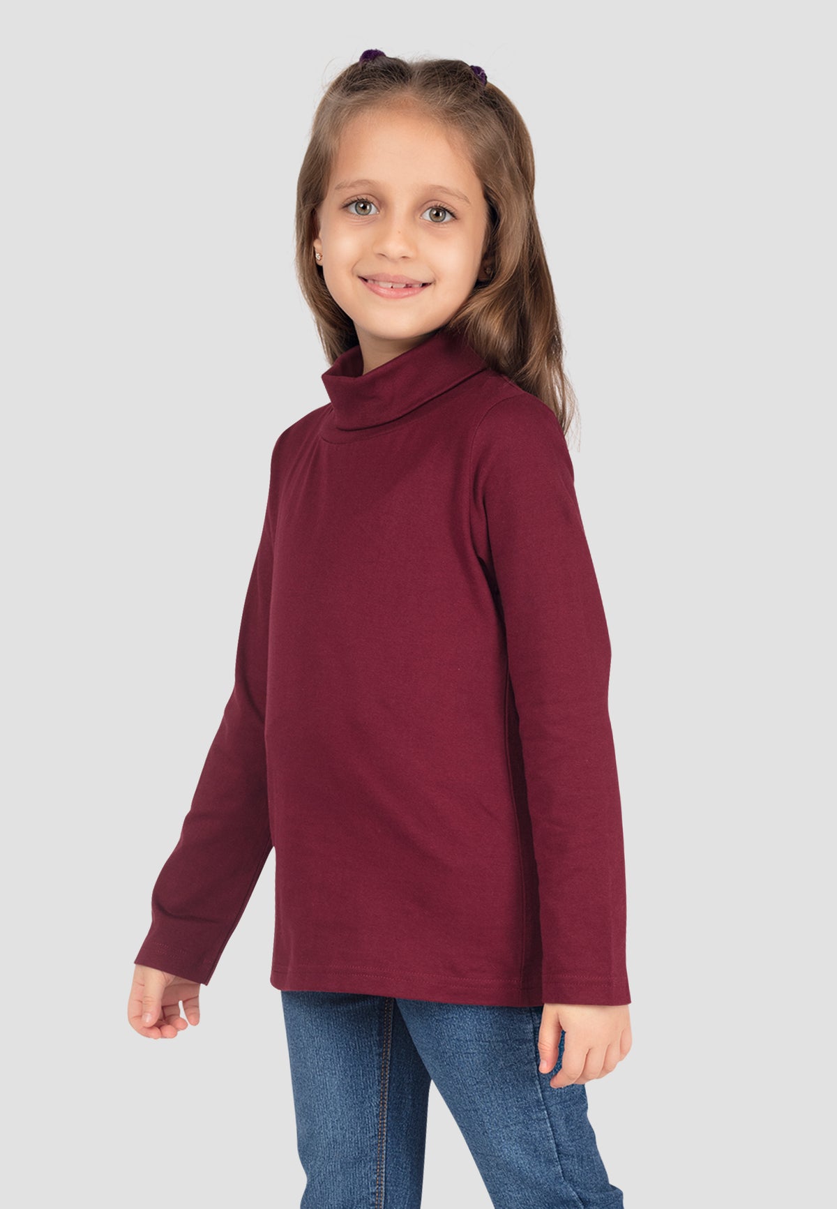 Turtle Neck Winter T-Shirt for Girls – Cotton Full Sleeve-2 Pcs, Burgundy & Navy