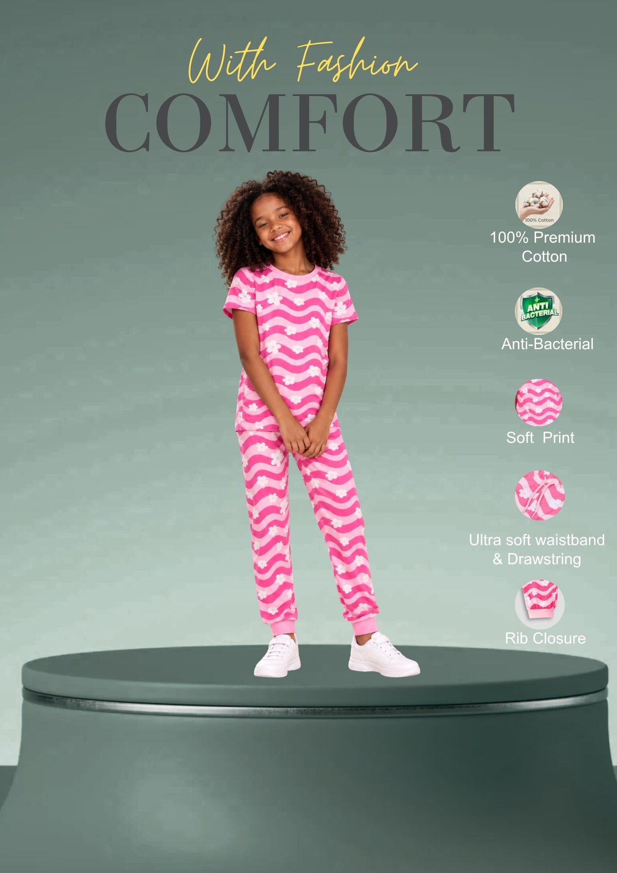 Soft Cotton Pyjama Set for Girls ( 1 Set) |  Anti-Bacterial Chemical Free Nightwear | Ages 2-16Y